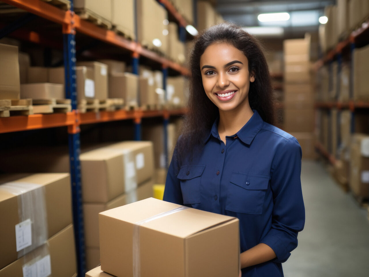 Young woman working in the shipping house